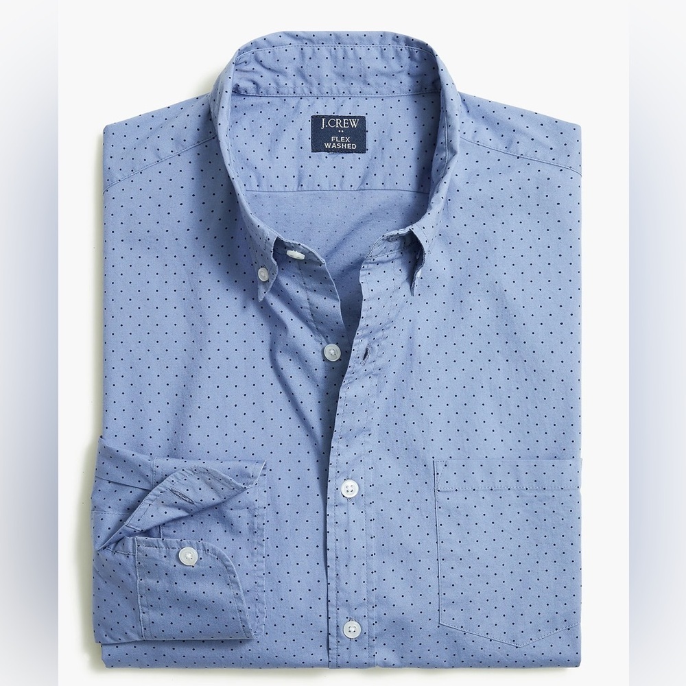 J.Crew Men XL Slim Flex Stretch Shirt Blue Polka Dot Button Down NWT Casual Work